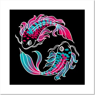 Pink and Teal Koi Fish Posters and Art